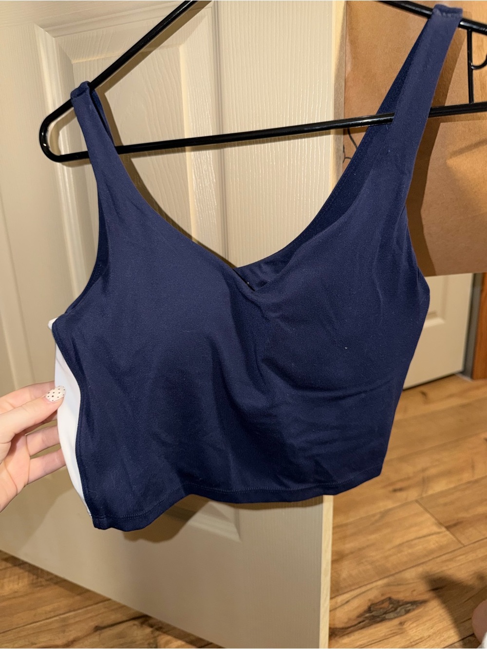 aerie Navy Blue longline sports bra with White Side Panel NWOT
